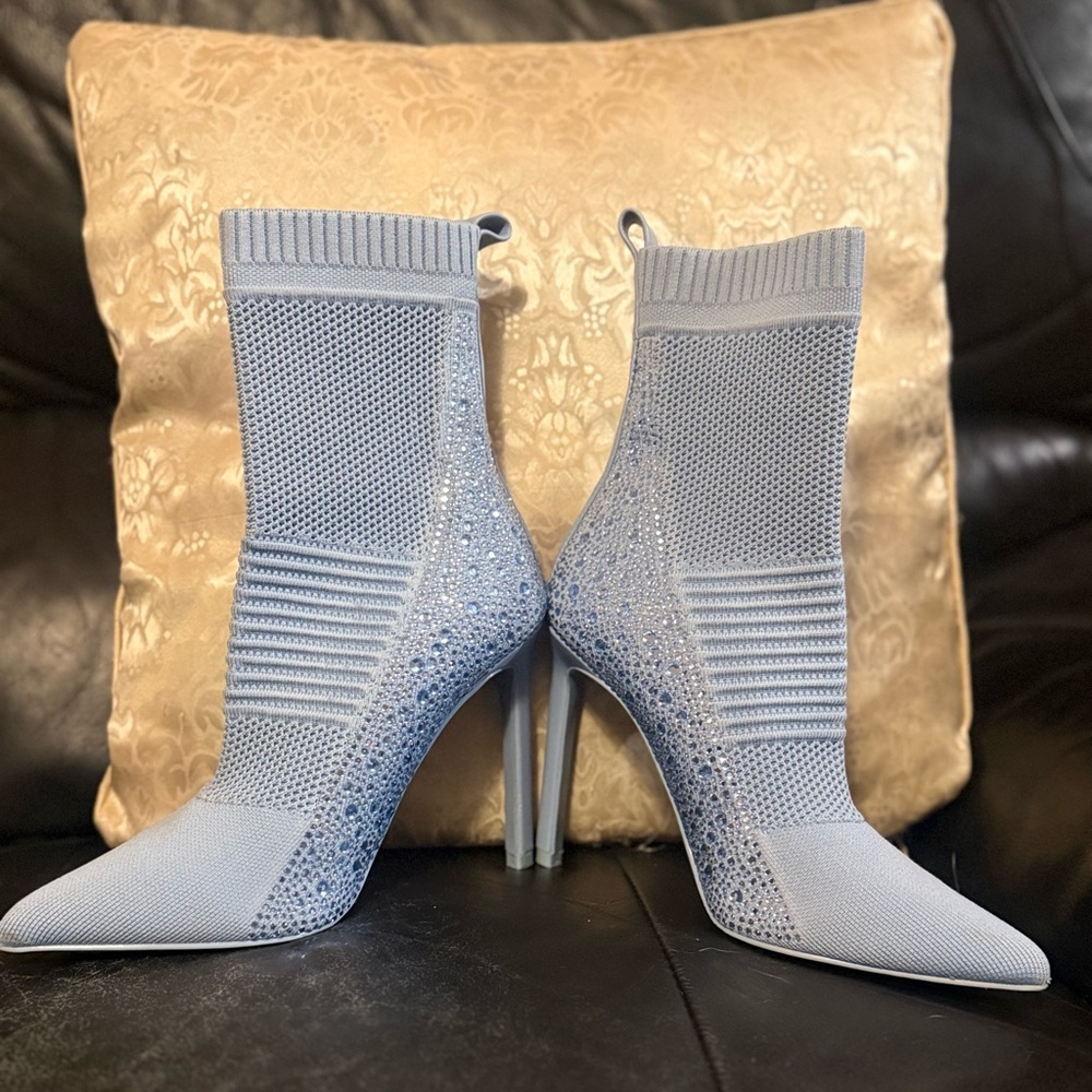 Elegant light Blue Knit Ankle Booties
